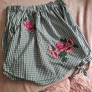 Gingham print off shoulder blouse